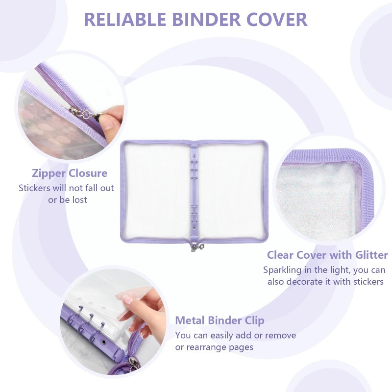 NOCAFI Sticker Organizer Binder Sticker Storage Display Book Reusable Sticker Book Collecting Album Sticker Keeper Holder Organizer with 220 Pockets and Zipper Closure  Sticker Not Included (Purple) - Image 2